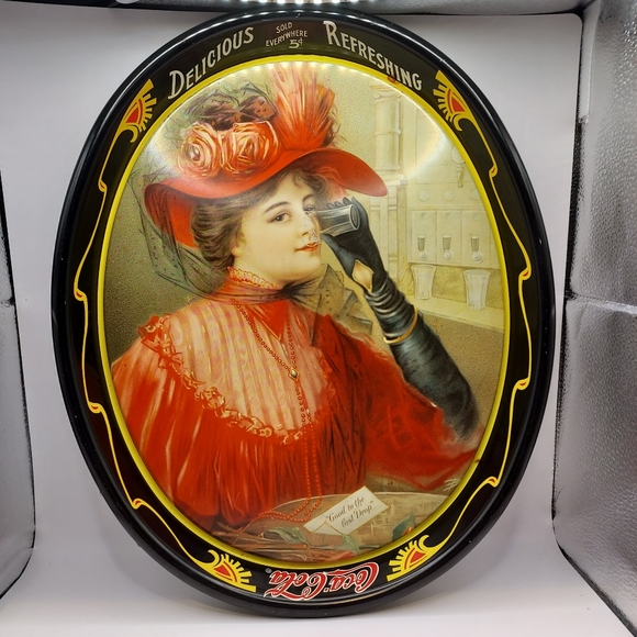 Vintage Coca-Cola "1908 Calendar Lady" Coca - Cola Serving Tray 1987 Ohio Art. - Picture 1 of 11